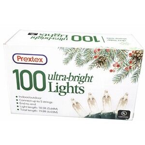 Prextex Ultra-Bright 100 Indoor/Outdoor White Light String Up to 5 Strings New